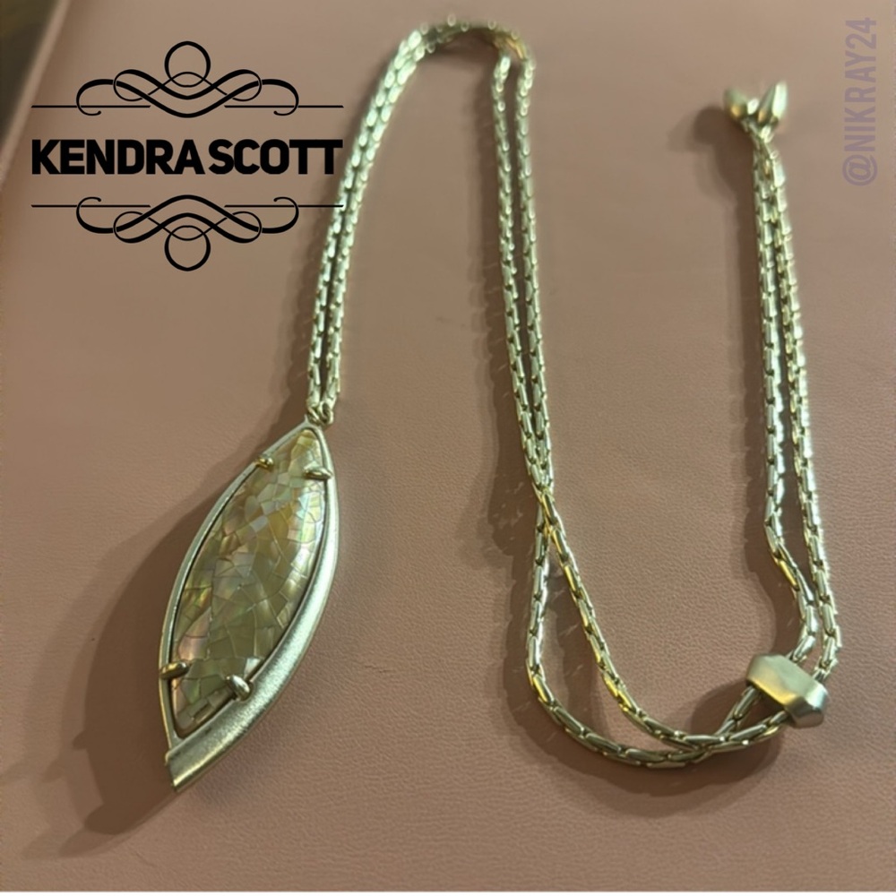 Kendra Scott Milla Pink Mother of Pearl and Crystal Thick Gold Slide Necklace